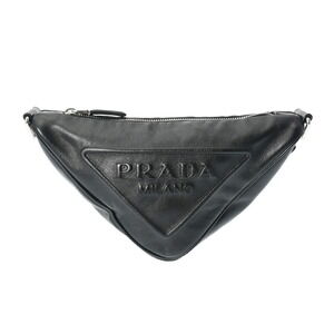 Prada black leather Triangle shoulder bag.
